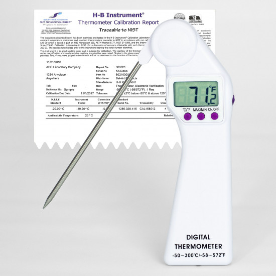 Bel-Art, H-B DURAC Calibrated Electronic Thermometer with Stainless Steel Probe; -50/300C (-58/572F), 160 x 21mm
