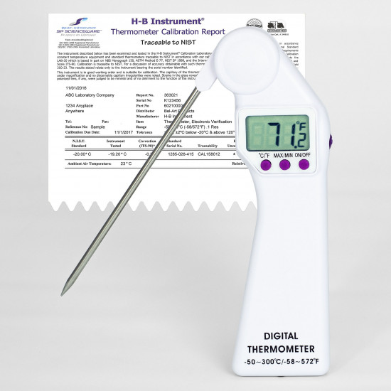 Bel-Art, H-B DURAC Calibrated Electronic Thermometer with Stainless Steel Probe; -50/300C (-58/572F), 160 x 21mm Bel-Art, H-B DURAC Calibrated Electronic Thermometer with Stainless Steel Probe; -50/300C (-58/572F), 160 x 21mm