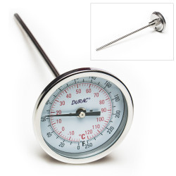 Bel-Art H-B DURAC Bi-Metallic Dial Thermometer; -20 to 120C (0 to 250F), 1/2 in. NPT Threaded Connection, 75mm Dial