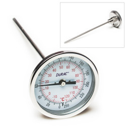 Bel-Art H-B DURAC Bi-Metallic Dial Thermometer; -20 to 120C (0 to 250F), 1/2 in. NPT Threaded Connection, 75mm Dial