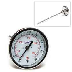 Bel-Art H-B DURAC Bi-Metallic Dial Thermometer; 10 to 260C (50 to 500F), 1/2 in. NPT Threaded Connection, 75mm Dial