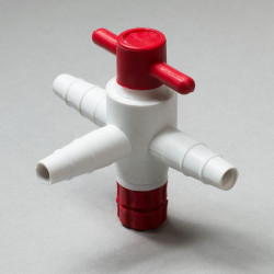 Bel-Art Three-Way Stopcock for ¼ in. to ⅜ in. Tubing; 4mm Bore, PTFE