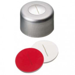 INNOTEG Sliver Open Top Aluminium Cap; Pre-slited White PTFE/Red Silicone Septum, φ11mm, 100/pk